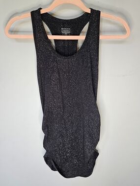 Athleta Black Silver Shimmer Sparkle Racerback Tank Top Ruched Sides XS